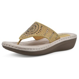 CLIFFS BY WHITE MOUNTAIN Women's Cienna Mini Wedge Flip Flop Sandal, Marigold/Fabric, 8.5 M