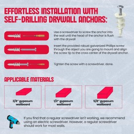 GH1200 Dry Wall Anchors and Screws Kit #8-70 PCs, Screws and Anchors Hold 75 lbs - Drill Free Drywall Anchors, 35 Wall Anchors & 35#8x1-¼″ Wall Screws - Heavy Duty & Durable Drywall Anchor Kit