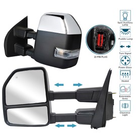 Adanz Driver Left Side Towing Mirror fit for 2017 2018 2019 2020 Ford F250 F350 F450 F550 Super Duty Pickup Truck Tow Mirror Turn Signal Light Auxiliary Lamp Power Heated Chrome Cap LH