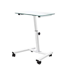 Seville Classics Airlift Mobile Height Adjustable Laptop Stand Computer Workstation for Sitting Ergonomic Desk Cart Table w/Wheels, Tempered Glass (24"), White