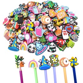 XHAOYEAHX 200Pcs Different Style Pencil Cover Decoration,Cute PVC Different Pencil Charms Cap Designs for teens,Cute Back To School Supplies Classroom Rewards and Prizes