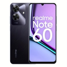 REALME Smartphone Realme Note 60 Black 6GB+128GB, brand new and original smartphone, T612, 8-core CPU, 1.8GHz clock speed, 4G network, 6.745-inch punch-hole display, 1600×720 resolution, 32MP + 5MP AI camera, 5000mAh battery, 10W fast charging. - Color: 