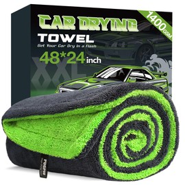 PUGPIU Microfiber Car Drying Towel Extra Large Super Absorbent 48"X24", 1400 GSM Flash Detail Car Wash Drying Towel Edgeless with Two Sided Soft Twisted-Loop, No Water Spots Streaks for Cars (Green)
