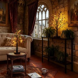 Árbol En Flor Con Luces, Pequeño Árbol De Abedul Para Decora