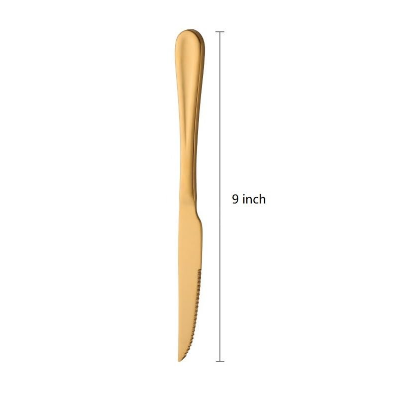 BYEGOU Gold Steak Knives Set of 12, 9 Inch Stainless