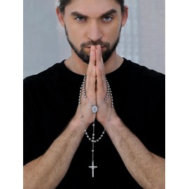 FaithHeart Virgin Mary Rosary Necklace Stainless Steel Catholic Rosaries Beads Charms for Women Christian Jewelry Gift for Mom