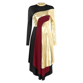 JEYPINMI Women's Liturgical Praise Dance Dress Tunic Worship Color Block Lyrical Dance Costume Performance #03_Black Small