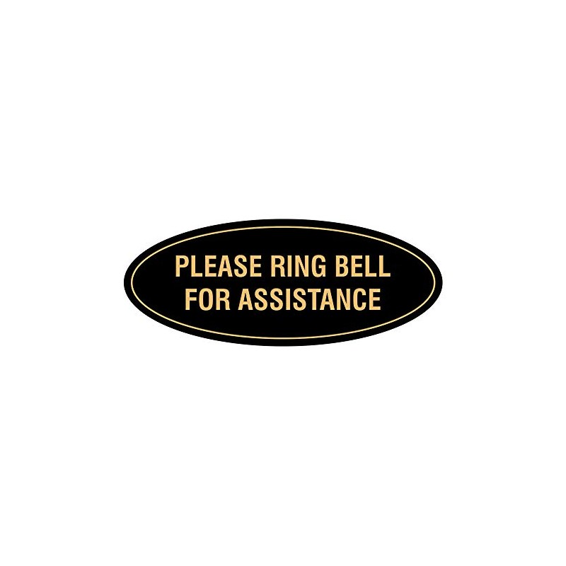 Signs ByLITA Oval Please Ring Bell for Assistance Sign (Black/Gold)