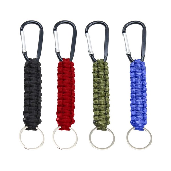 PLABBDPL Pack of 4 Key Rings with Carabiner Hook, Short