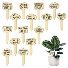 GEEHUA 15Pcs Garden Plant Markers, Succulent Markers Plant Labels Wood Funny Plant Signs Interesting Words Wooden Plant Vegetable Tag Plant Name Signs with Stake for Outdoor Indoor Patio Plants Tags