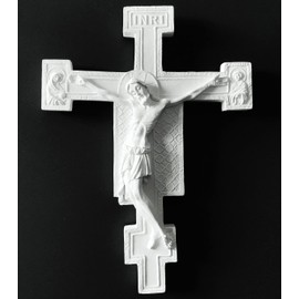 Semeid Crucifix San Damiano Wall Cross Catholic Jesus Christ Hanging Wall Cross White Statue 10'' for Home Office Decoration Religious Gift