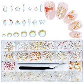 Nibiru 3830Pcs Aurora Multi Shapes Rhinestones Glass Diamonds Kit for Nail Art Jewels Decoration,Shiny Flatback Mix Size with Wax Pen