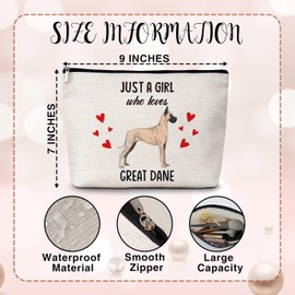 Dog Lover Gift Makeup Bags, Just A Girl Who Loves Dogs Cosmetic Bag, Great Dane Makeup Pouch Gifts for Dog Lovers Pet Owners, Birthday Christmas Gifts for Girls Women Friends -66