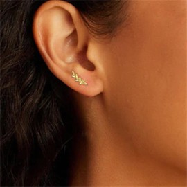 Niaspi Leaf Cartilage Stud Earrings 316L Stainless Steel Minimalist Leaves Conch Helix Tragus Flat Back Studs Internally Threaded Earrings Hypoallergenic Pierced Ear Jewelry, Small, Stainless Steel