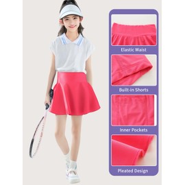2 Pack Girls Skirts Elastic Flared Tennis Skater Skirt with Built-in Shorts Kids Active Flowy Skorts 4-5T