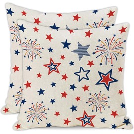 JOOCAR 4th of July Pillow Covers 24x24 Inch Set of 2 American Flag Red Blue Star Decorative Throw Pillowcase Memorial Day Patriotic Cushion Cover for Sofa Couch Bed