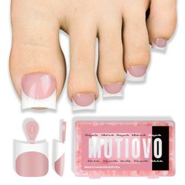 MUTIOVO Short Toe Nail Tips White French Tip BABY PINK Press on with Moon Curve,Soft Gel False Nail Kit,Thick Sharp Square Toenail Extension,Need Builder Gel Top Coat,No Glue Included x15 Sizes 240 pcs