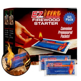 EZ Fire Firestarter – All-Natural Fire Starters for Campfires, Fire Pits, BBQs & Fireplaces – Long Burning, Weather-Resistant, Non-Toxic & Easy to Light | 50 Pack