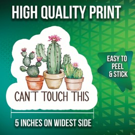 Can't Touch This Stickers - 5" On Longest Side - Cute Plants Flowers Gardening Cactus Music - 2 Pack - High Adhesive Tack - Bumper Stickers for Cars, Truck, SUV - Made in USA - PLDFS1775