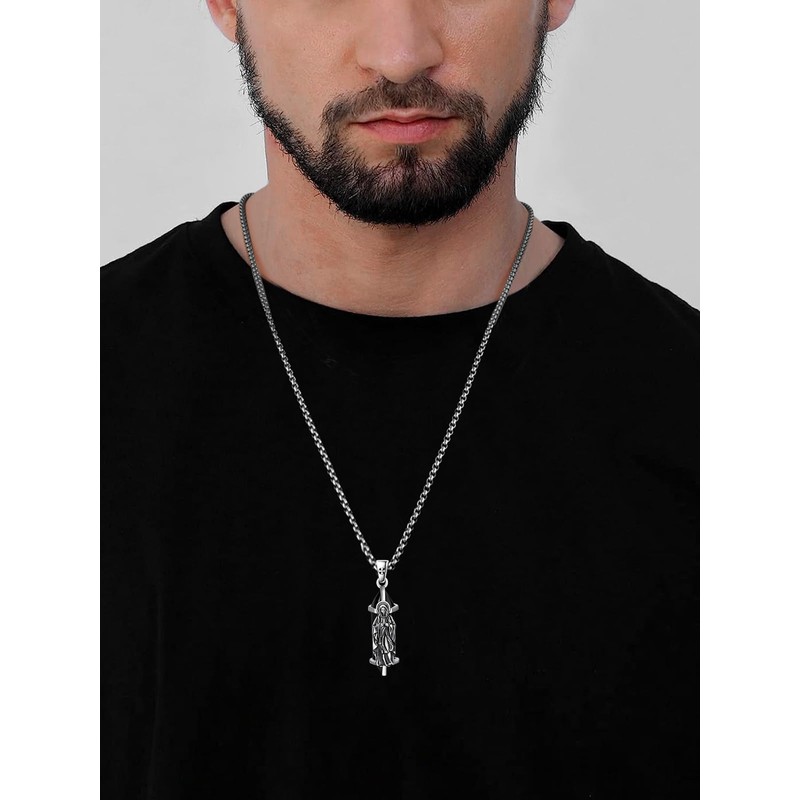 KINGWHYTE Virgin Mary Necklace 925 Sterling Silver Crystal Catholic Pendant