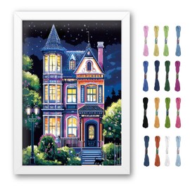 FREEBLOSS 11CT Cross Stitch Kits for Adults House Pattern Printed Cross Stitch Kits for Beginners Wall Hanging Kit Embroidery Needlepoint Kit Home Decor 35x50cm