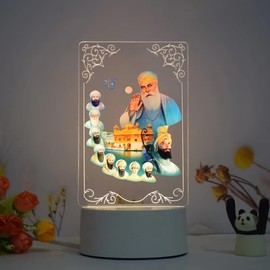 Sikh Ten Guru Multicolor Lamp for Table Top Golden Temple Photo Sikh Temple with Guru Nanak Dev Ji Lights Photo Guru Gobind Singh Ji lamp for Punjabi Home Decor Gurudwara Sikh Photo Lamp Diwali Gift