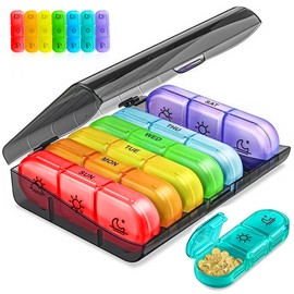 Pill Box 7 Days – Pill Box 7 Days with 3 Compartments – Medication Box 7 Days for Morning Lunch Evening – Tablet Organiser for On the Go and Travel – Gicctyble