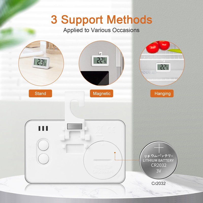 AiQInu Mini Thermometer Fridge Digital, Magnetic Fridge Thermometer with Hook,
