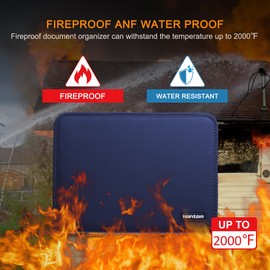 Accordion File Organizer,13 Pockets Fireproof Expanding File Folder with Multi Pockets,Portable Business Fire Safe Storage Document Organizer Folder with Zipper for Documents and File,Blue