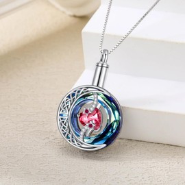 TOUPOP Moon and Star Urn Necklaces for Ashes Ruby July Birthstone Cremation Jewelry 925 Sterling Silver Memorial Keepsake Funeral Pendant Jewelry for Women Wife Mom Mothers Day Gifts