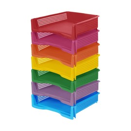 UNWAAT 7 Tier Bright Colors Stackable Plastic Paper Trays for Classroom Desk Letter Organizer Tray Colorful Storage Baskets for Classroom, Office and Home Organization and Storage