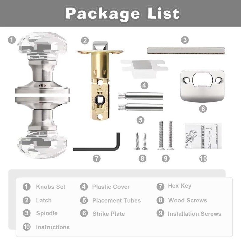 NIZADO Interior Glass Door Knobs 3 Pack, Crystal Door Knobs