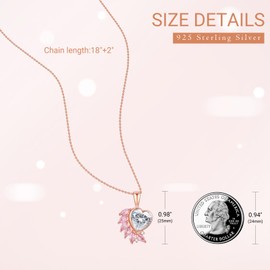 ADMETUS Heart Necklace for Women 925 Sterling Silver Love Heart Necklace Crystal Wings Heart Pendant Jewellery Gifts for Women Girls