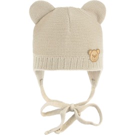 CiuchCiuch Baby Hat with Ears for Tying - Winter Hat Girls Boys Baby Children - For Christmas - Christening - 100% Acrylic - Lining Made of Cotton and Elastane, beige