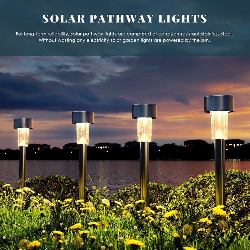 SOLPEX 16 Pack Solar Outdoor Lights Pathway, Stainless Steel Solar