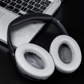 SoloWIT Replacement Earpads Cushions for Bose QuietComfort 35 (QC35) & Quiet Comfort 35 II (QC35 ii) Headphones, Ear Pads with Softer Lambskin, Noise Isolation Foam, Added Thickness (Brilliant Grey)
