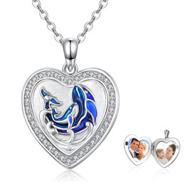 Ladybird Heart Locket Chain 925 Sterling Silver Dog Paw / Otter/Whale Photo Box Amulet Heart Pendant Necklace for Opening Necklace Gift for Children Girls Women, Sterling Silver