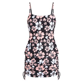 ZAFUL Women Swimdress with Bikini Briefs 2 Piece Tankini Swimsuits Ruched Bathing Suits (Pink White Flowers,L)