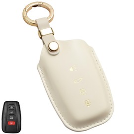 WiiLemz Key Fob Cover for Toyota, Soft Smooth Leather Key Case Shell with Key Ring for Toyota Highlander RAV4 Camry Avalon C-HR Corolla GT86 (WHITE)