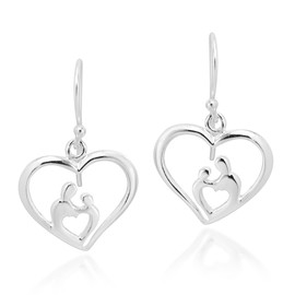 AeraVida Casual Lovely Mother & Child Heart Dangle Earrings | .925 Sterling Silver Jewelry for Women | Sentimental and Elegant Design, Metal