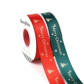2 Rolls 50 Yards Christmas Stain Ribbon 1 Inch 25 Yards Each Roll Red Green Satin Christmas Ribbons with Golden Pattern for Gift Wrapping Christmas Tree Decorations DIY Crafts