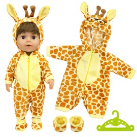 Baby Doll Clothes for 14-18 Inch Doll, Doll Clothes Outfits with Hhanger Socks, Yellow Giraffe Outfits Hooded Jumpsui for 35-45 cm New Born Baby Dolls Girls Birthday