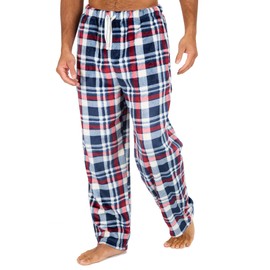 INSIGNIA Mens Fleece Check Pyjamas Lounge Pants Bottoms (Burgandy, L)