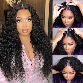 DSEKCAIN Deep Wave V Part Wig Human Hair Glueless Clip In 100% Real Human Hair Deep Curly V-part Wigs No Glue No Sew In Upgrade U Part Wig For Beginners Friendly 200 Density 18 Inch