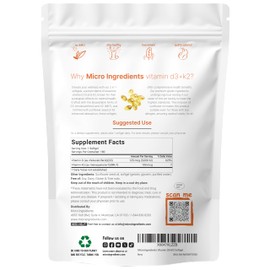 Micro Ingredients Vitamin D3 5,000 IU + K2 MK-7 100 mcg, 180 Softgels | 2-in-1 Bone, Immune & Heart Support | Easy to Swallow, Non-GMO