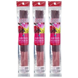 Aroma Fusion 11" Hand Dipped Premium Incense 3-Pack (15-Sticks Per Pack) - Choose Your Scent (Rose Vanilla)