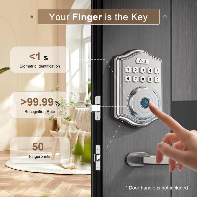 52HZ Fingerprint Door Lock, Keyless Entry Door Lock with Code,