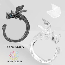 4 PCs Dragon Crochet Tension Rings and 10 PCs Metal Spiral Stitch with Storage Box for Adjustable Knitting Ring Mother Grandma Presents Women Finger Yarn Work Supplies Wool Crocheting (black+silver)
