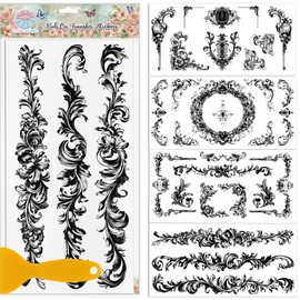 GLOBLELAND 4 Sheets Vintage Lace Corners Furniture Transfer 11.8x5.9inch European Style Borders Rub on Transfer UV Self-Adhesive Wall Art Decals Craft for Bedroom Living Room Desk Table