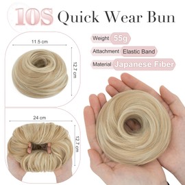 Elailite Hairpiece Bun Scrunchie with Hair Pieces with Elastic Band 55 g for Women Doughnut Hair Bun Hair Chignons Synthetic Ponytail Braid Extensions #18P613 Sandy Blonde / Bleach Blonde